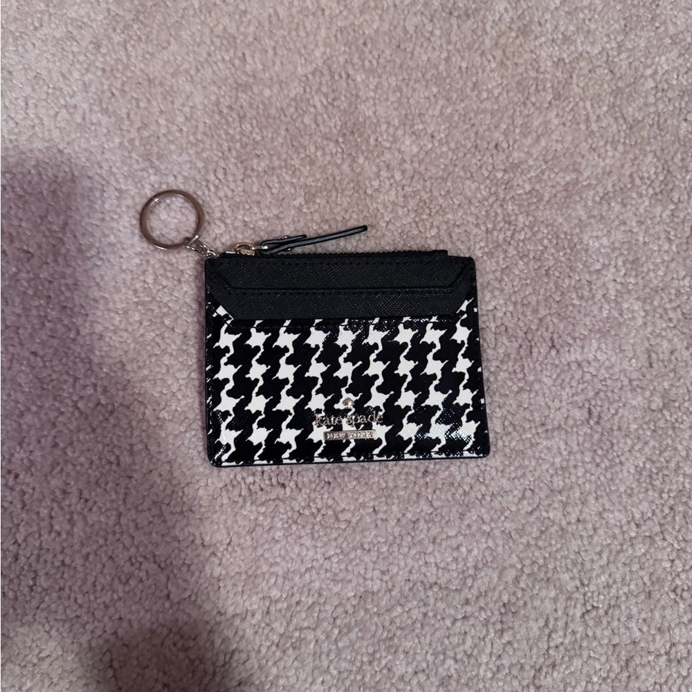 Kate Spade New York Black & White Houndstooth Card Holder/Keychain